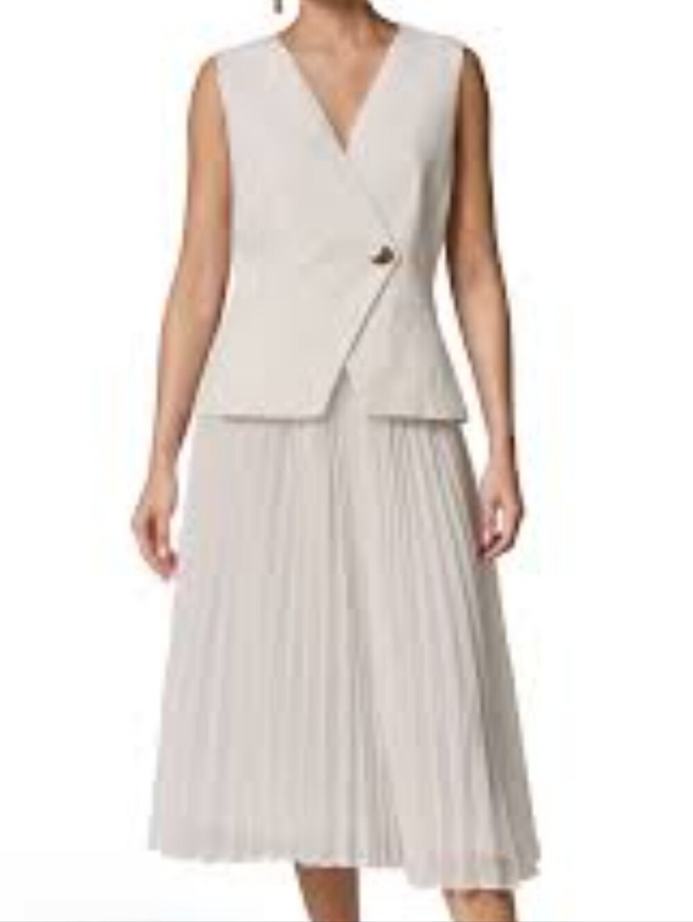 Donna Karan New York Size 2P Linen Cream Blend Pleated Midi Dress Msrp $269